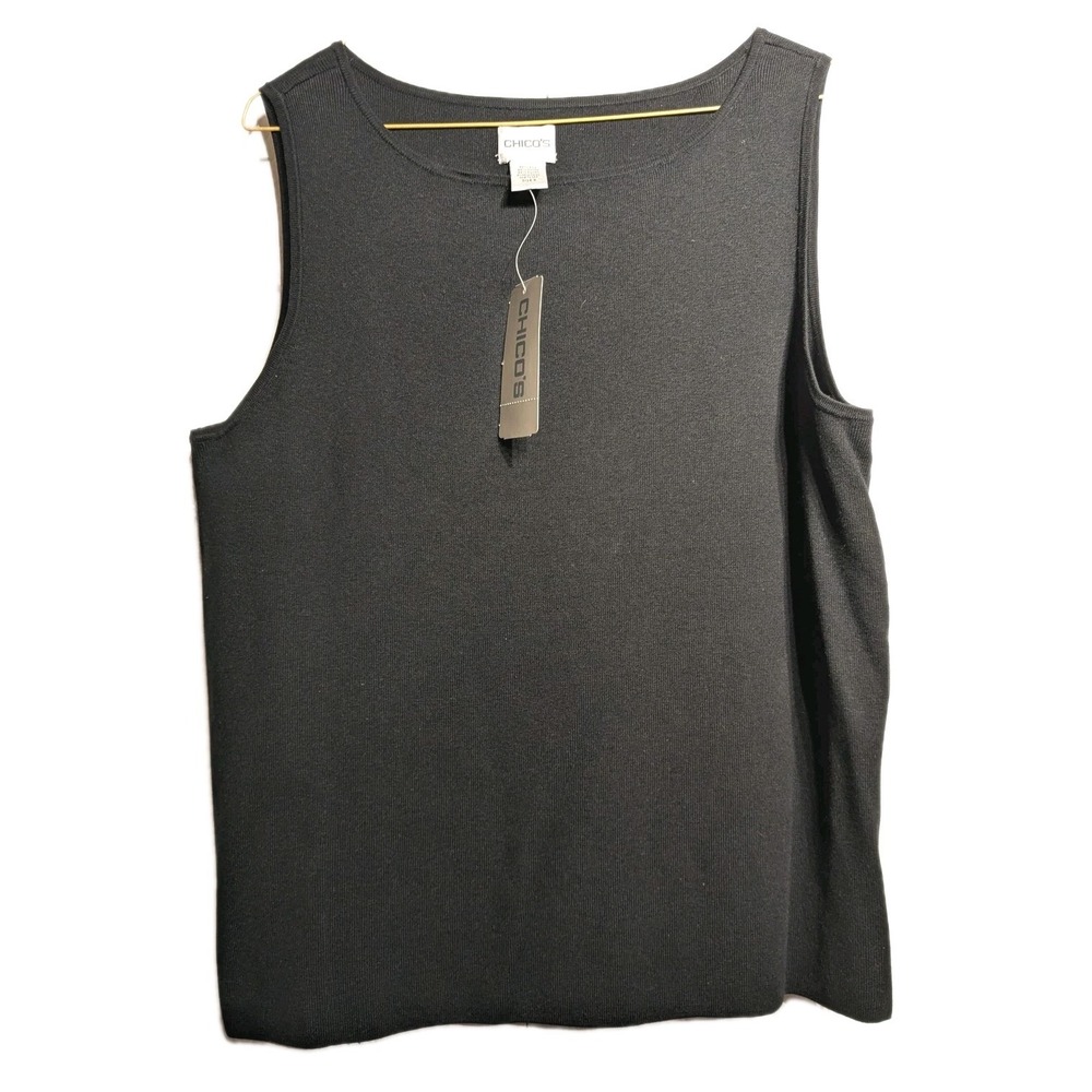 Chicos Tank Top Women 3 (XL) Blk Silk Blend High Neck Sleeveless Basic Shell NWT